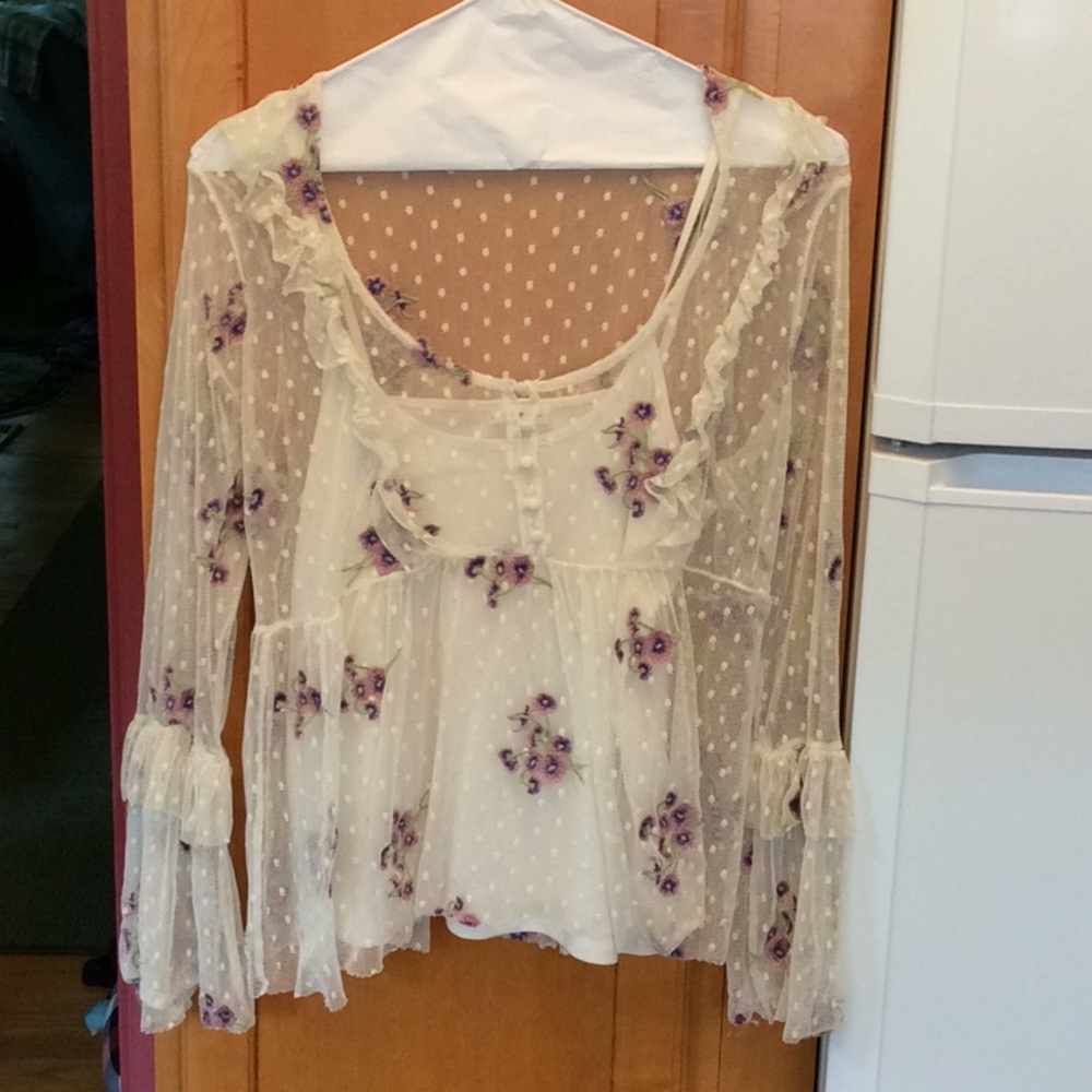 Boho Peasant Floral Sheer Embroidered Mesh & Cami